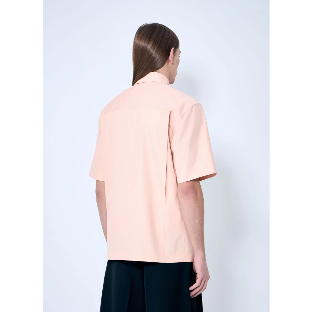 Jil Sander Katoenen Poplin Korte Mouw Overhemd Pink Heren