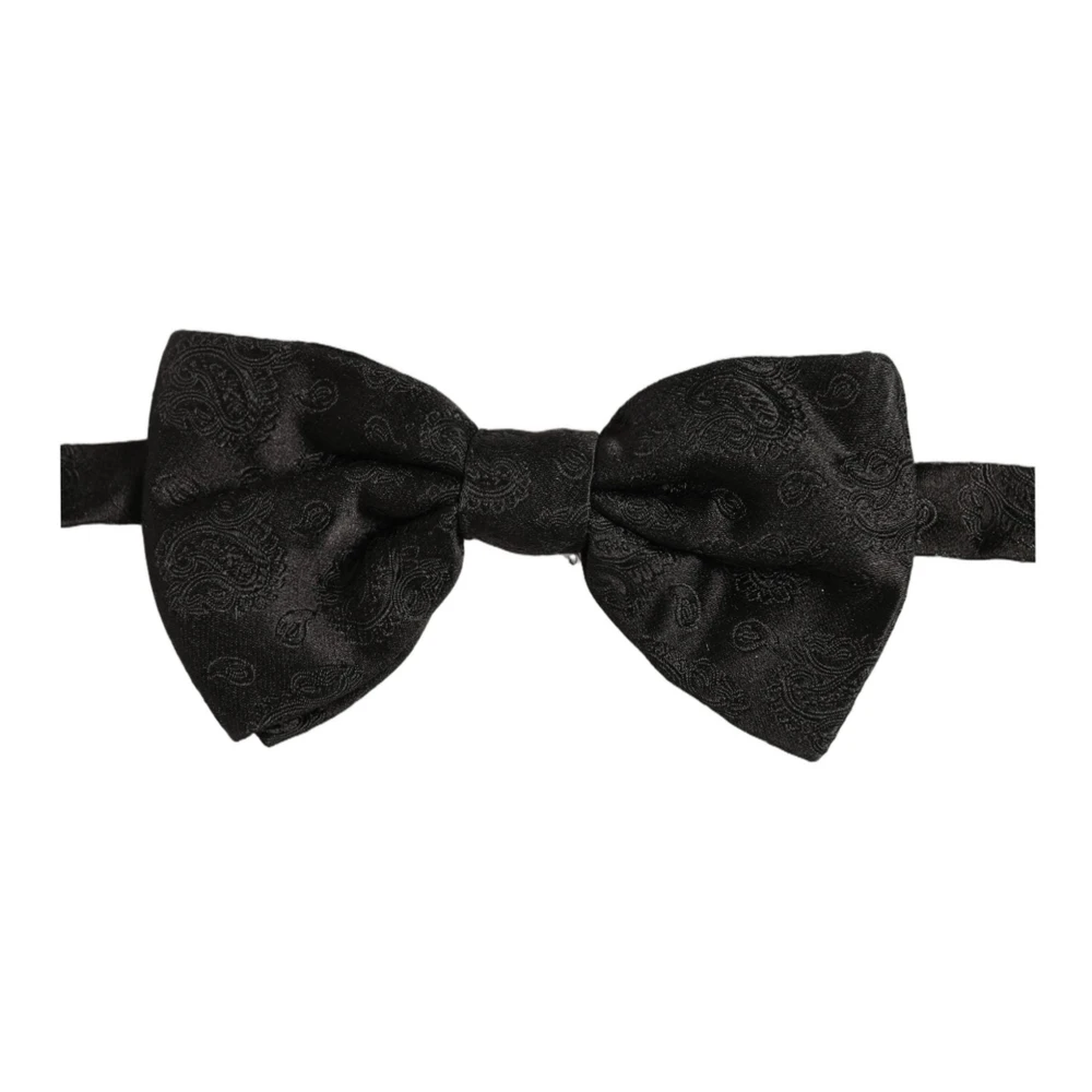 Dolce & Gabbana Men Black Paisley Silk Adjustable Neck Papillon Bow Tie - Image 2