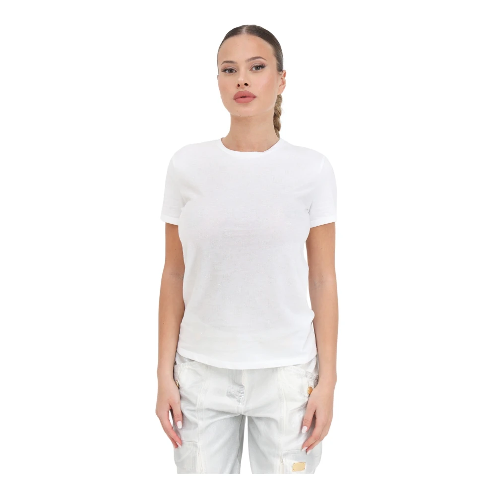 Elisabetta Franchi Dames Wit Logo Strass T-shirt White Dames