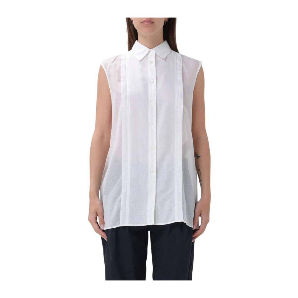 Aspesi Witte mouwloze blouse met Italiaanse kraag White Dames