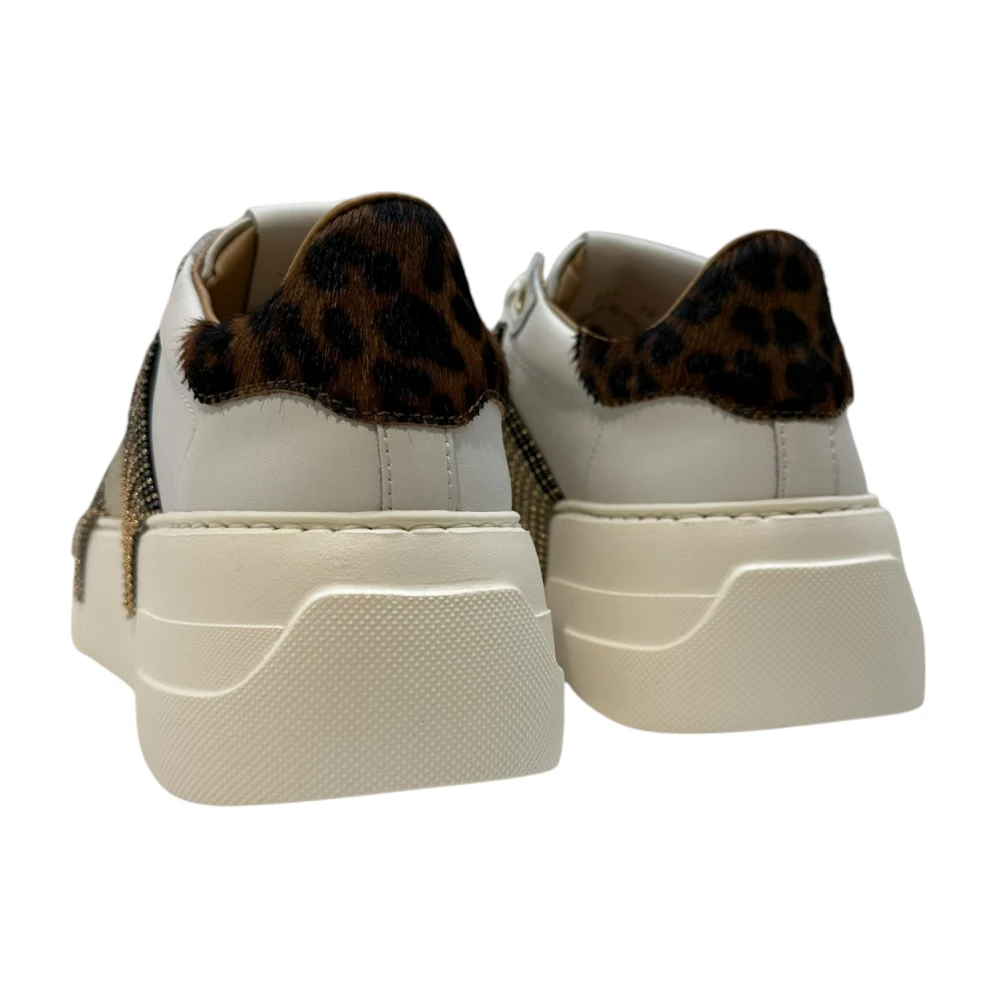 Stokton Sneaker met Luipaardprint en Franje White Dames