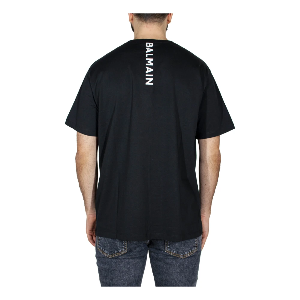 Balmain Zwart Logo Patch T-Shirt Trendy Stijl Black Heren