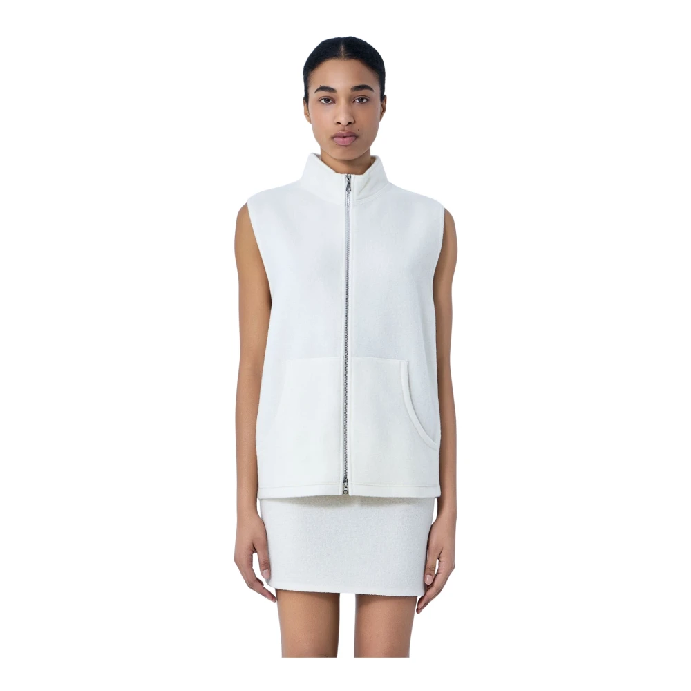 Rier Women's White Waistcoats, L, Sleeveless Zip Vest