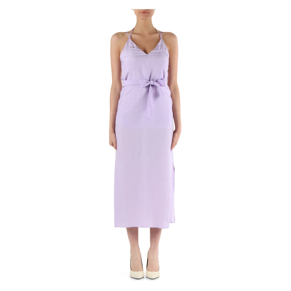 Armani Exchange Midi viscose jurk met riem Purple Dames