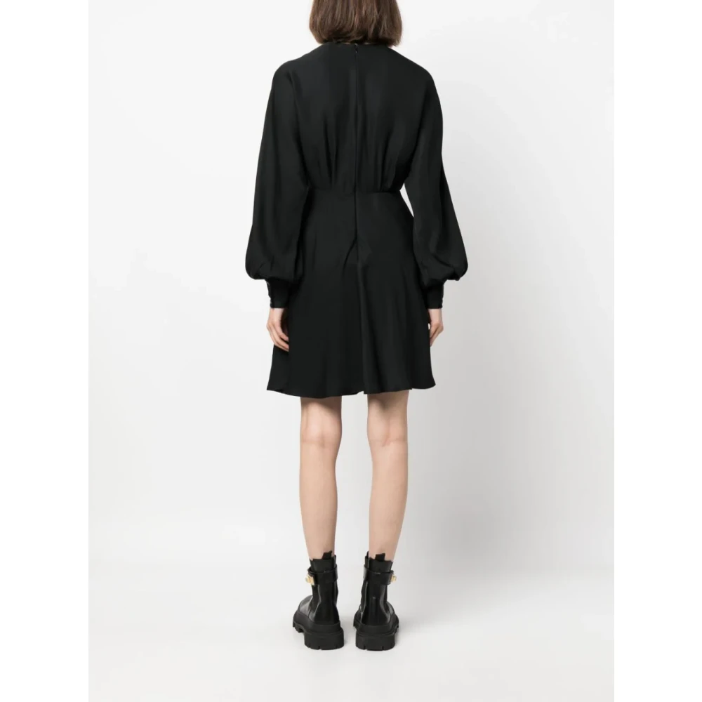 Moschino Zwarte Satijnen Jurk met Ballonmouwen Black Dames