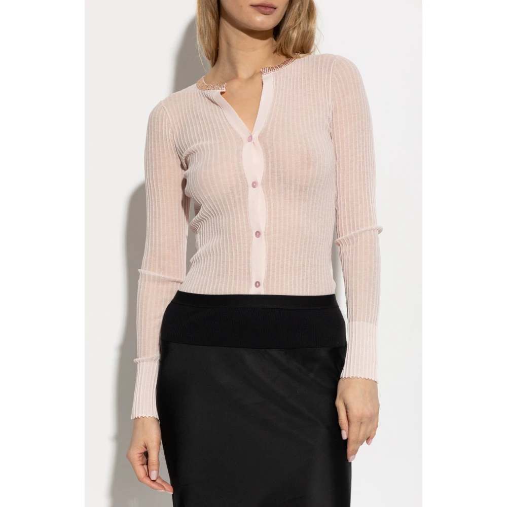 Blumarine Geribbelde vest met pailletten Pink Dames