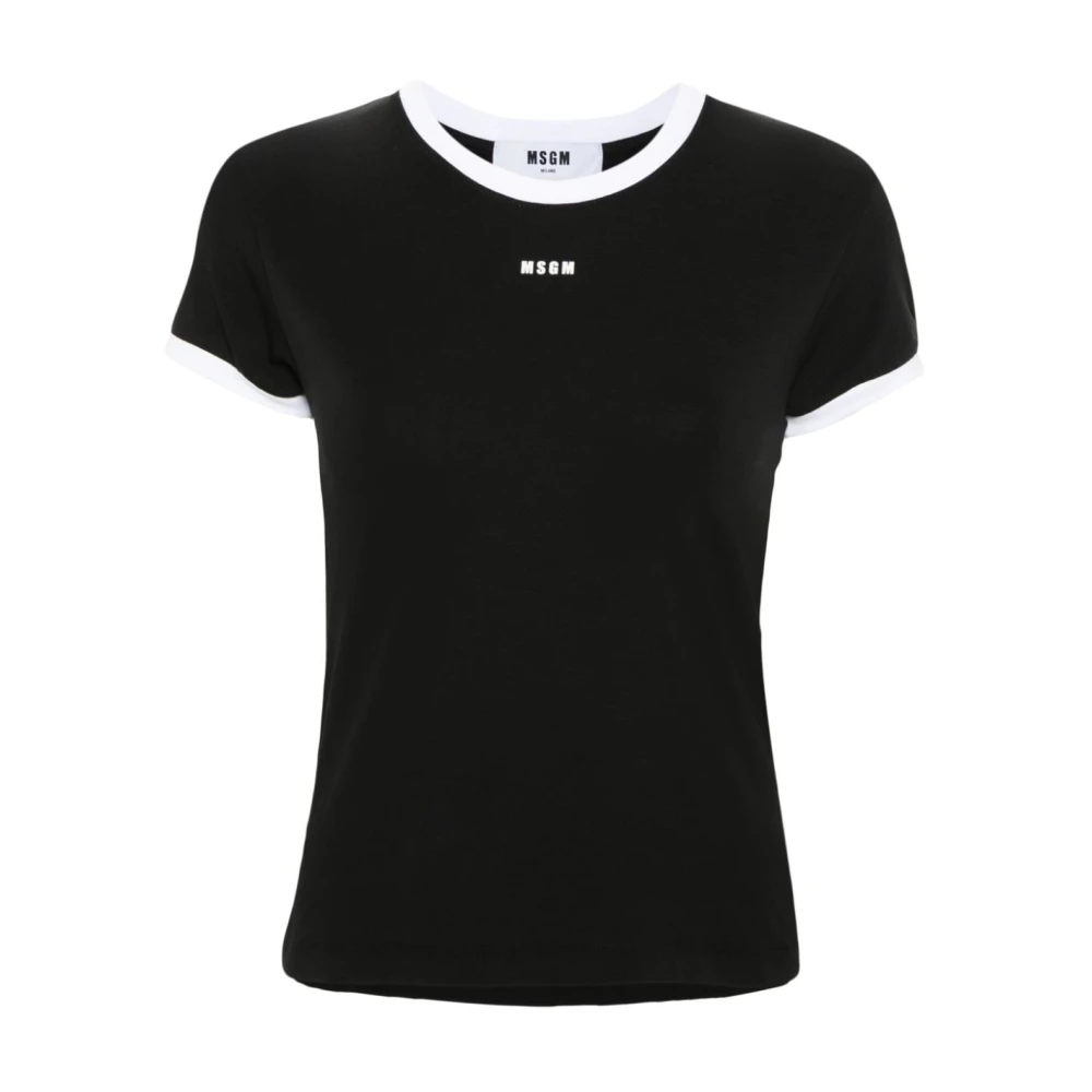 Msgm Zwart Jersey Logo Print T-shirt Black Dames