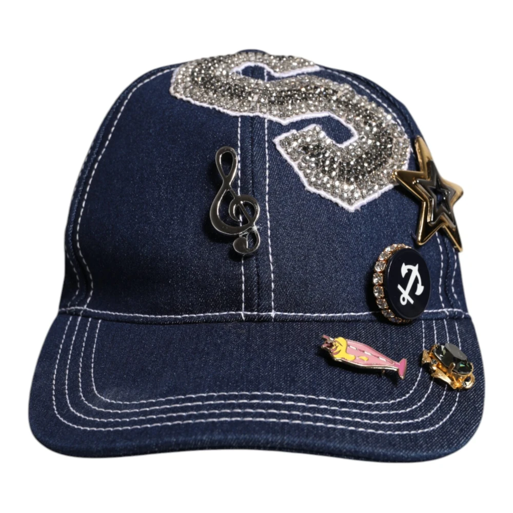 Dolce & Gabbana , Hats & Caps, Male, Blue, One Size, Crystal Embellishment Baseball Cap