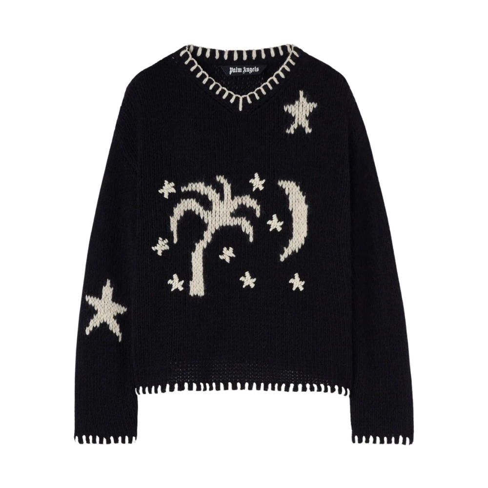 Palm Angels Nacht Hemel Sweater Geborduurde Grafische Black Heren