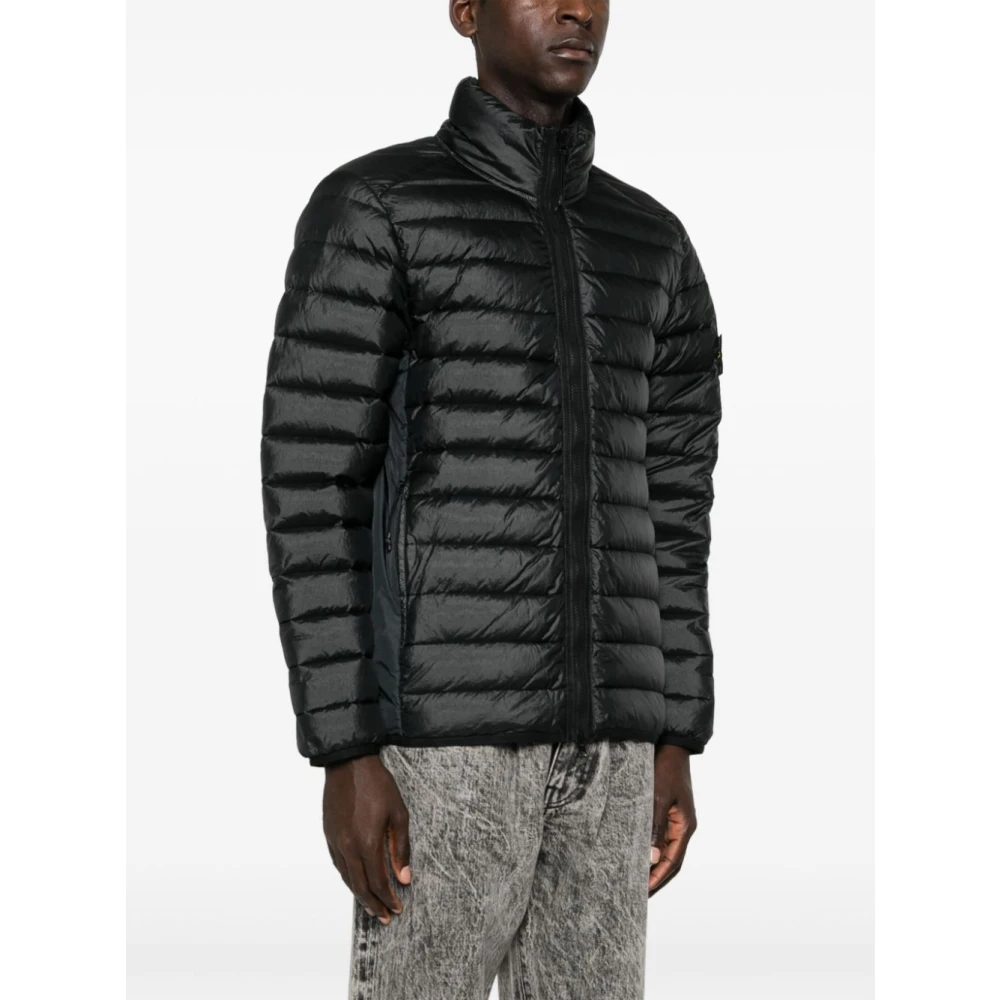 Stone Island Zwarte Nylon Gewatteerde Jas Black Heren
