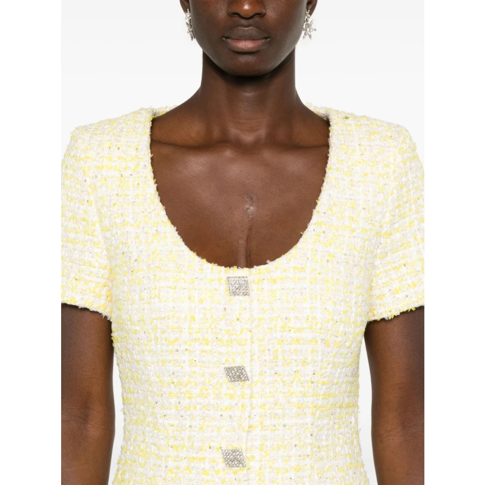 Rotate Birger Christensen Paillet Bouclé Jurk Aw24 Yellow Dames