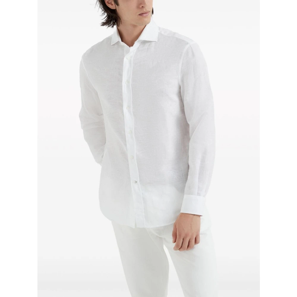 BRUNELLO CUCINELLI Witte Katoen-Linnen Overhemd White Heren