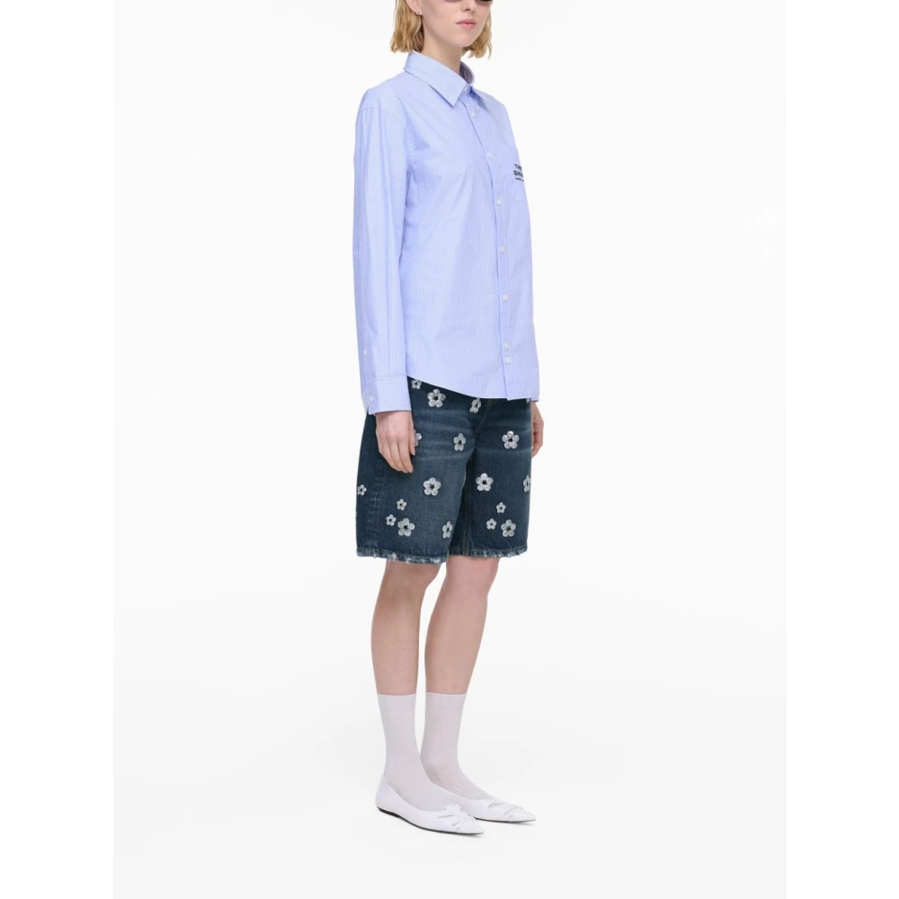 Marc Jacobs Blauw Gestreept Katoenen Overhemd met Logoborduursel Blue Dames