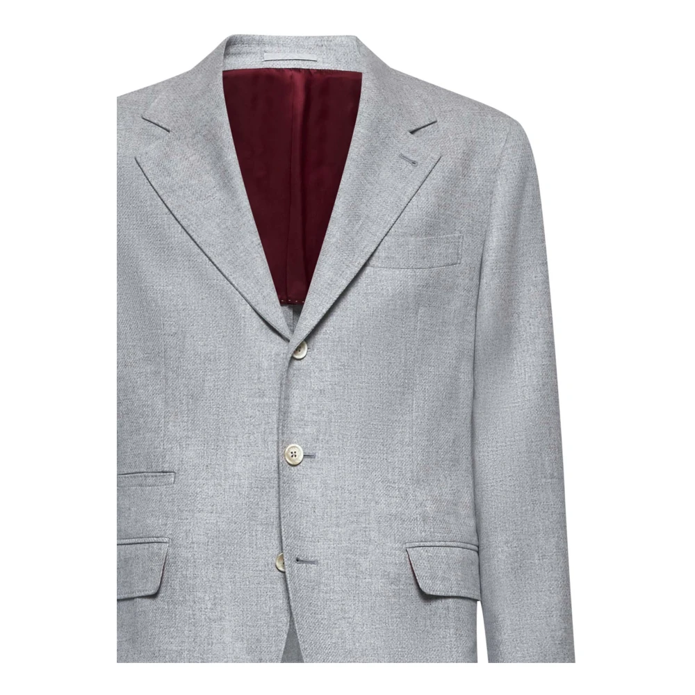 BRUNELLO CUCINELLI Grijze Wollen Blend Peak Lapel Blazer Gray Heren