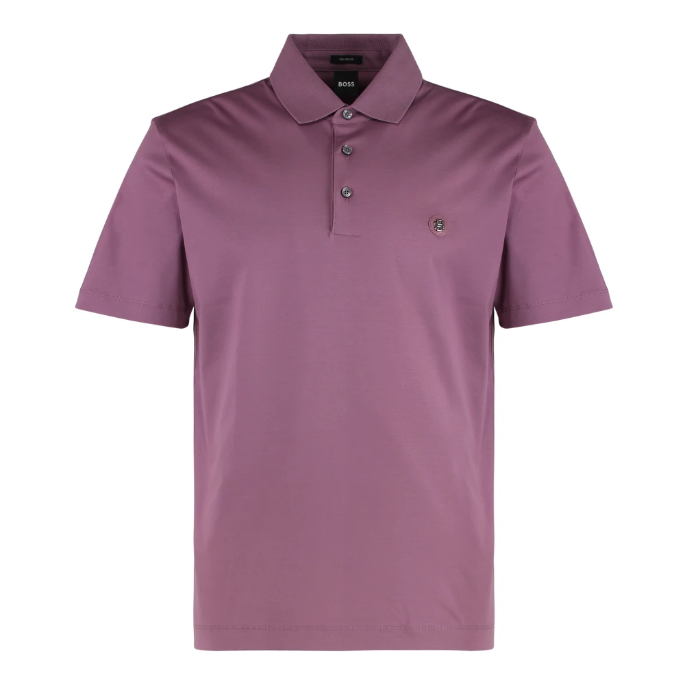 Hugo Boss Geribbelde Kraag Katoenen Poloshirt Purple Heren