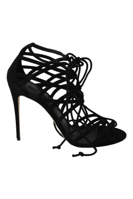 Elegant Svart Mocka Gladiator Stilettos