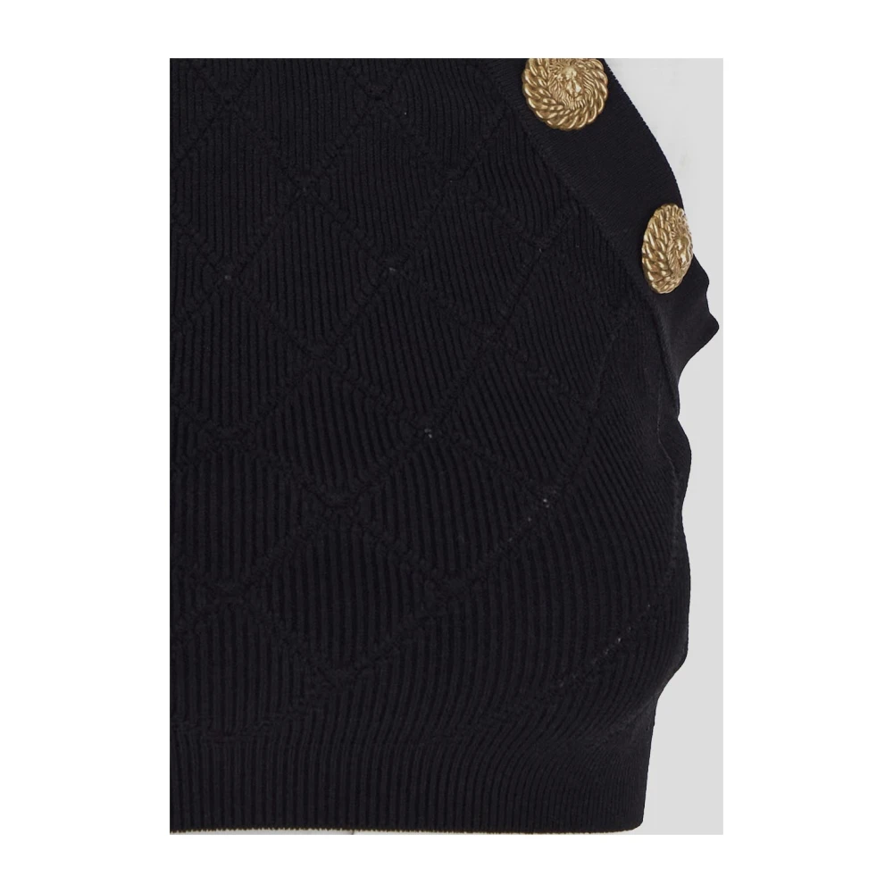 Balmain Zwart mouwloos topje met knoopdetails Black Dames