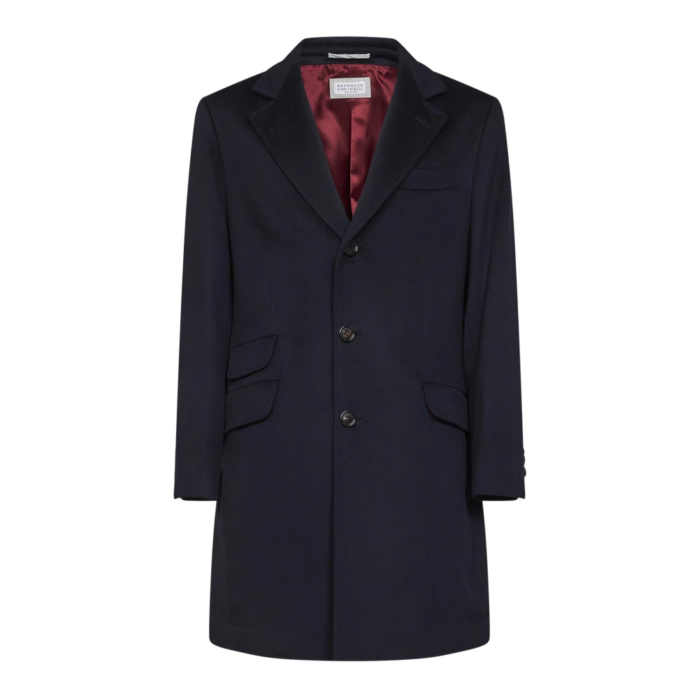 Brunello Cucinelli Men's Blue Single-Breasted Coats, M, Single-Breasted Three-Button Coat