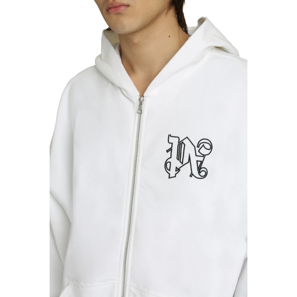 Palm Angels Katoenen Zip Hoodie met Zakken White Heren
