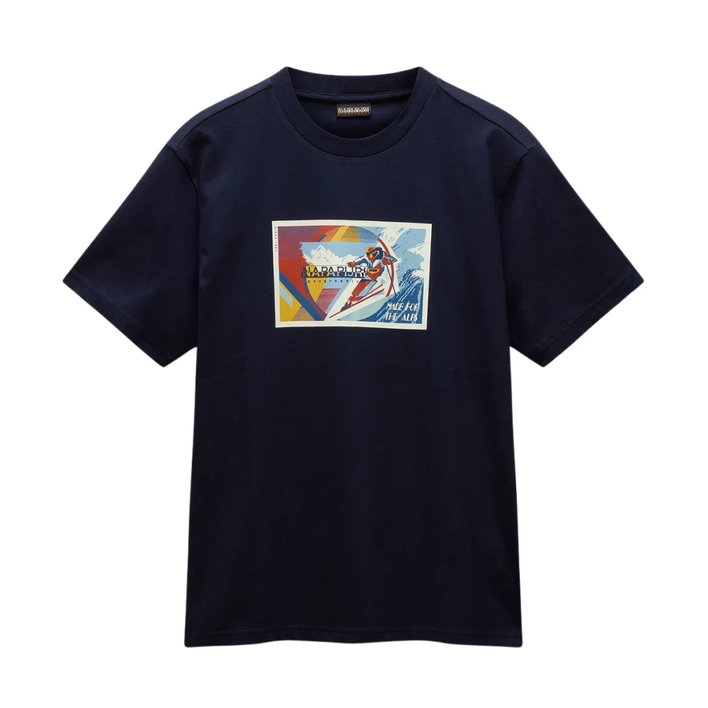 Napapijri Korte Mouw Bedrukt Katoenen T-shirt Blue Heren