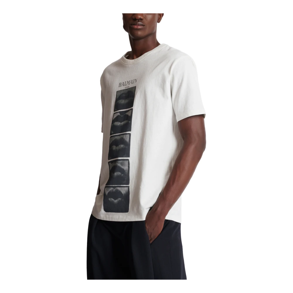 Balmain T-shirt met vintage Balain Lips print White Heren