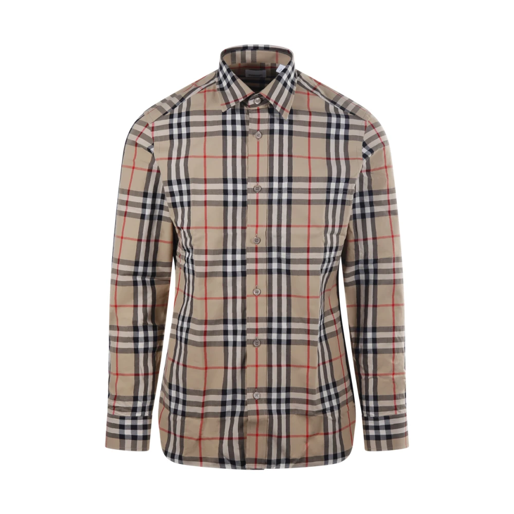 Burberry Vintage Check Katoenen Overhemd Beige Overhemden met knoopsluiting Beige Overhemden voor Heren Beige Heren