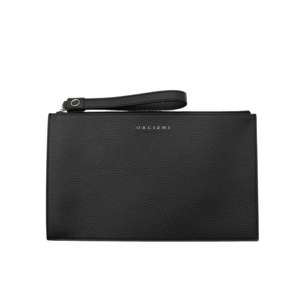 Orciani Men's Black Leather Pocket Bag With Zip - Bags - One Size - Bags