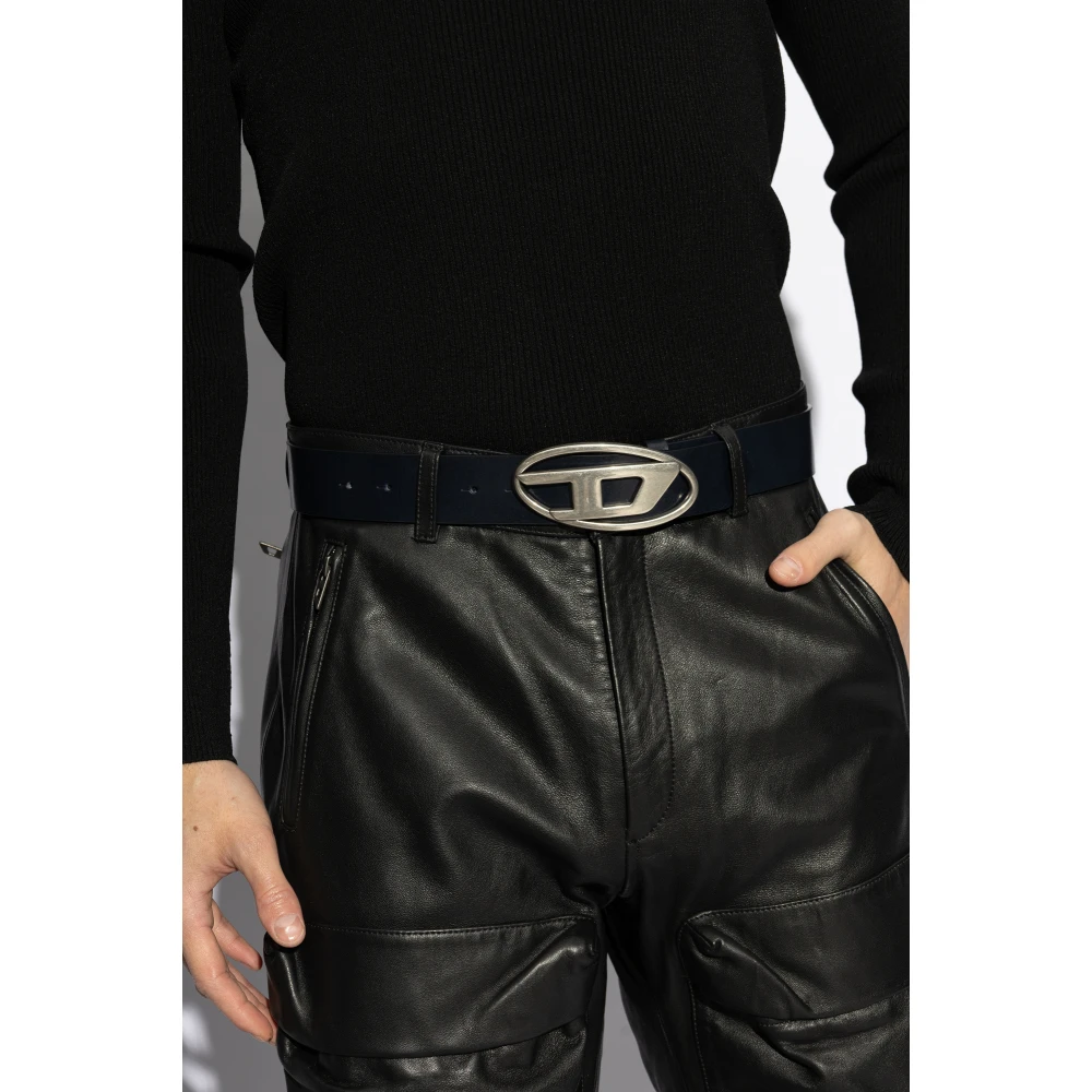 Diesel Leren riem Ovaal D Logo B-1Dr Black Unisex