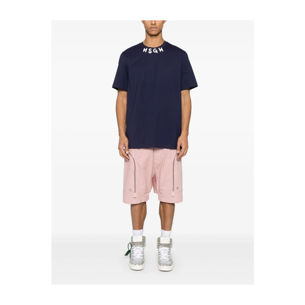 Msgm Blauw T-shirt met Bedrukt Logo Blue Heren