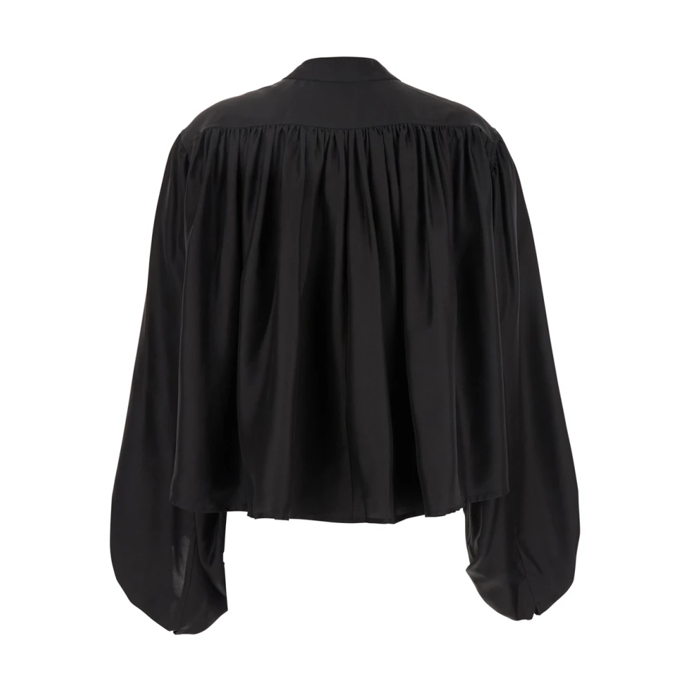 Róhe Zijden Mandarin Kraag Zwarte Top Black Dames