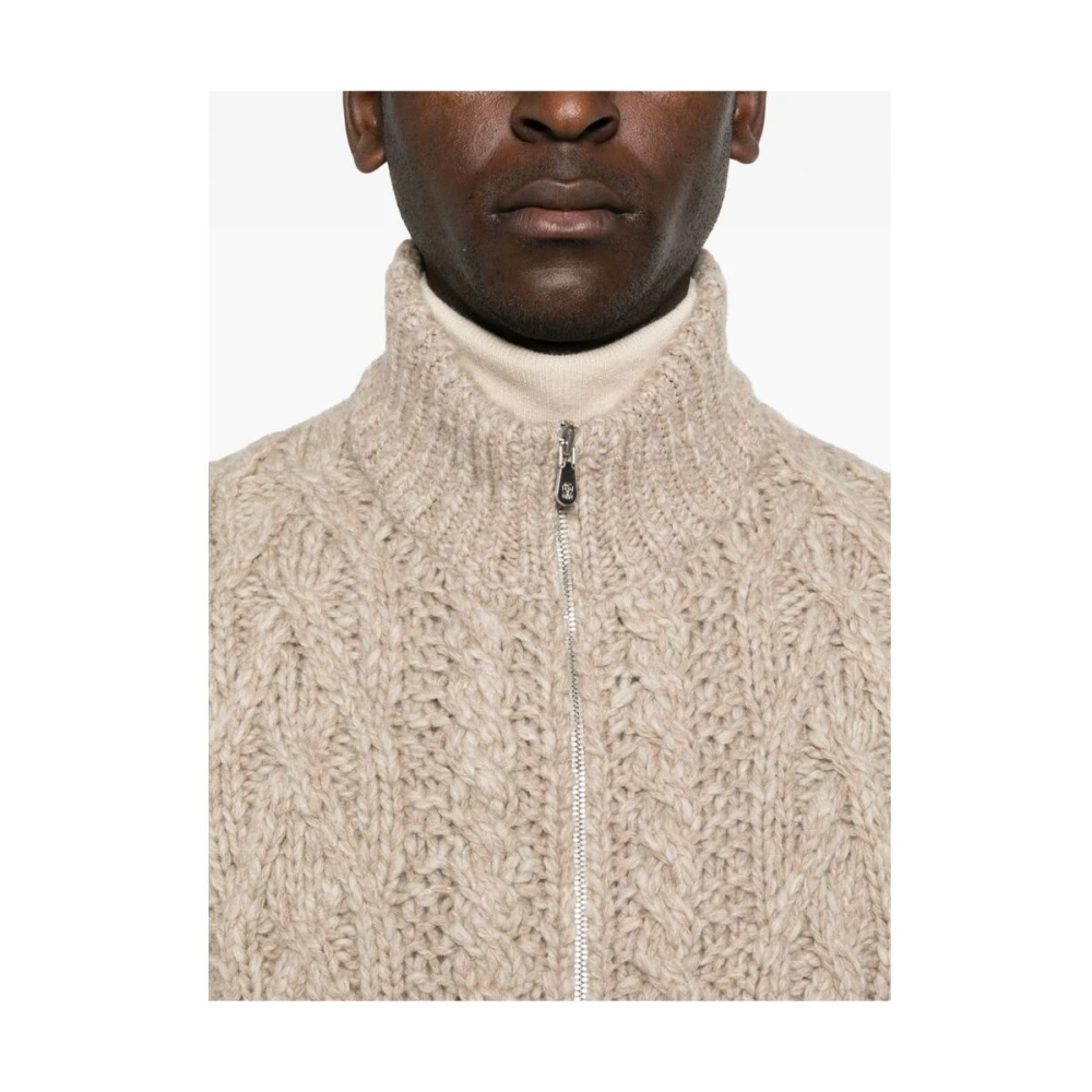 BRUNELLO CUCINELLI Chunky Cable Knit Rits Sweater Beige Heren