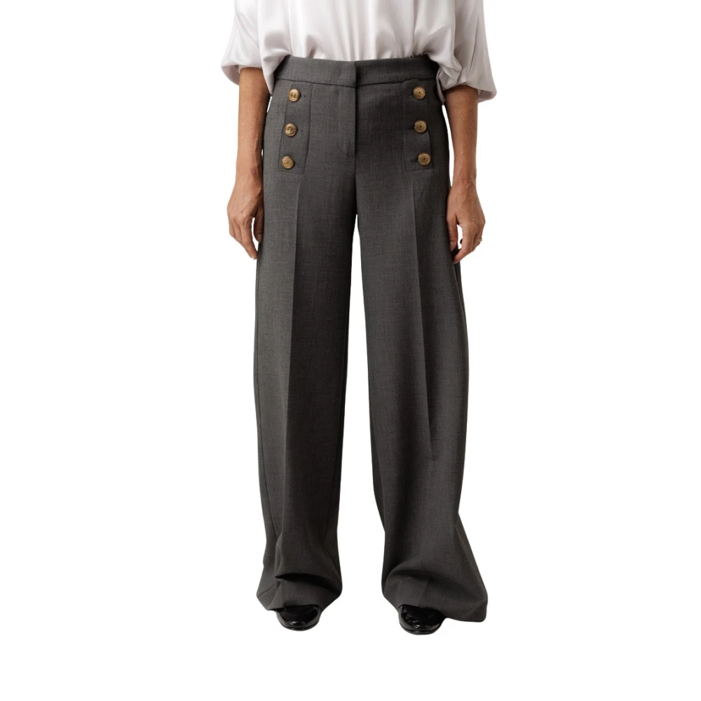 Seductive Grijze Hoge Taille Broek met Gouden Knopen Gray Dames