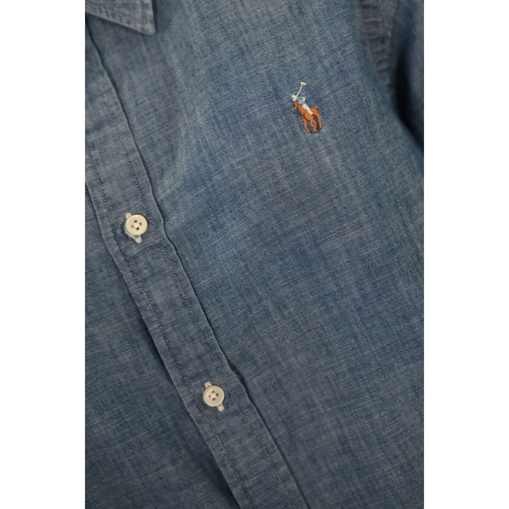 Ralph Lauren Denim Shirt Lange Mouwen Knoopsluiting Geborduurd Logo Regular Fit Blue Dames