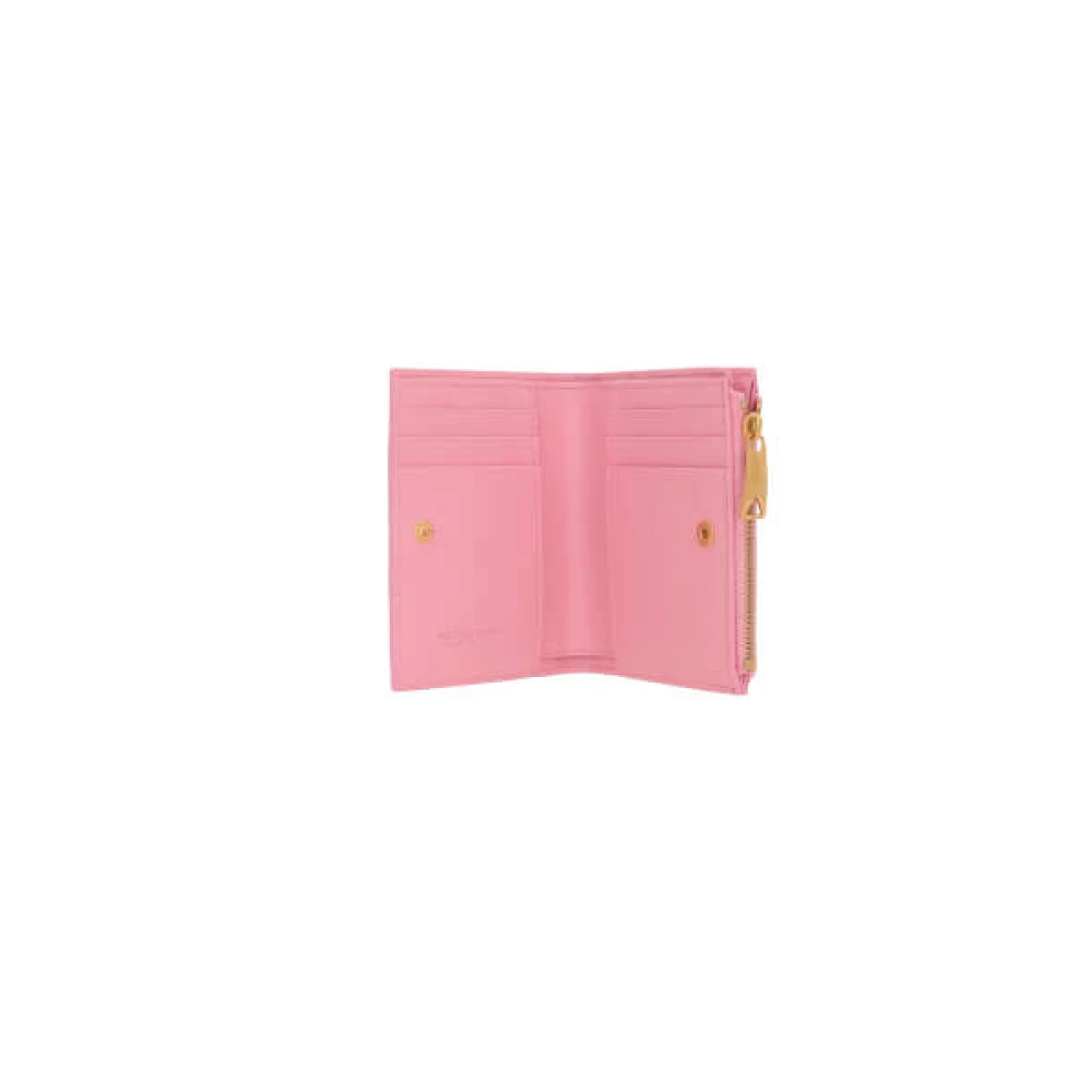 Bottega Veneta Compacte leren portemonnee met Intrecciato-motief Pink Dames