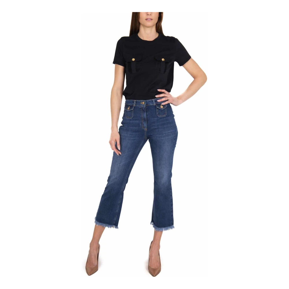 Elisabetta Franchi Blauwe Cropped Flare Jeans Met Franje Zoom Blue Dames