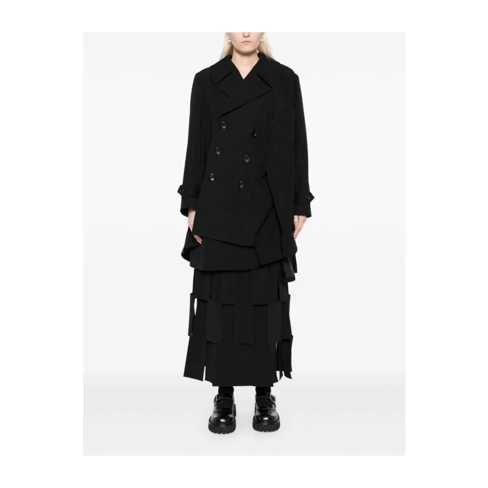 Comme des Garçons Zwarte dubbelrijige wollen jas Black Dames