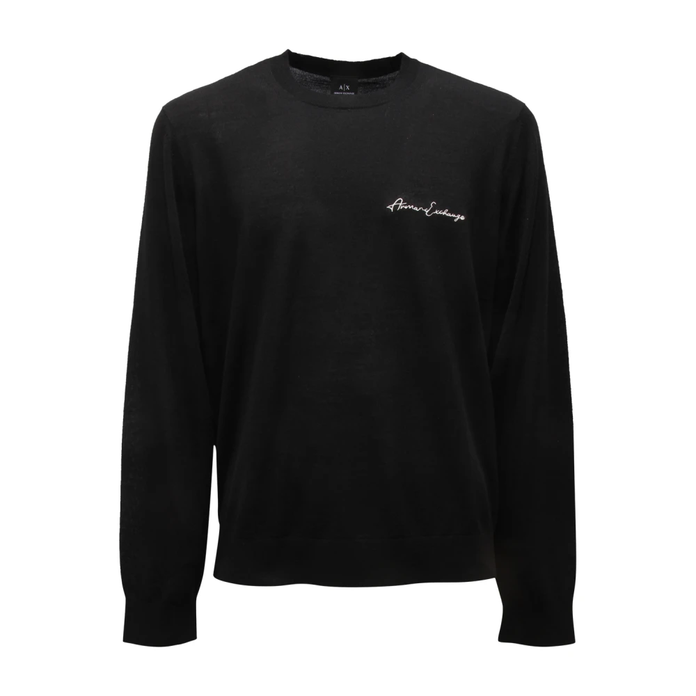 Armani Men's Black 8Nzm5a Zm1yz Wool Blend Jumper - Round-Neck Knitwear - 2XL - Knitwear