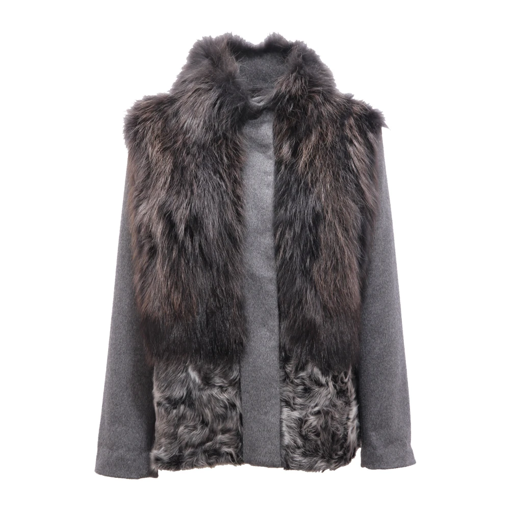 Bully Gray Grey Fur Coat Jacket With Applications - Female - Faux Fur & Shearling Jackets - L - Jackets