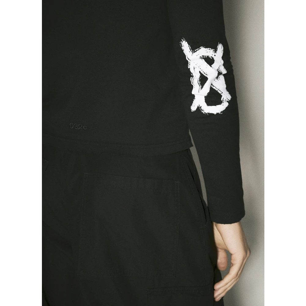 032c Grafische Print Lange Mouw Katoenen T-shirt Black Heren