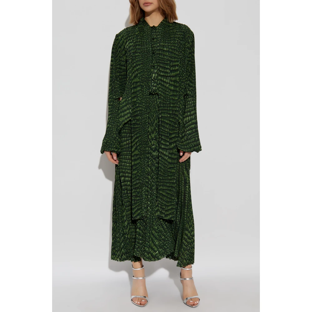 Balenciaga Geplooide jurk met dierenprint Green Dames