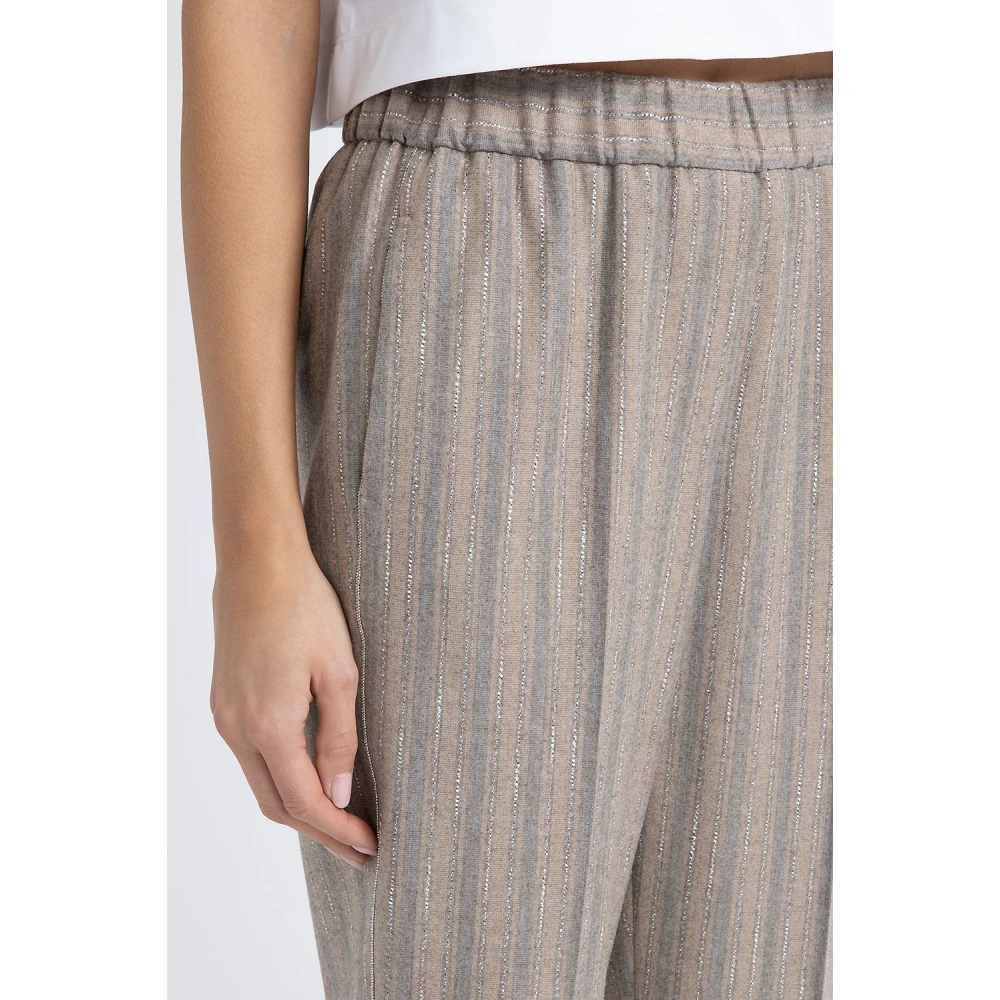 PESERICO Stretch wollen flanellen broek met elastische band Brown Dames