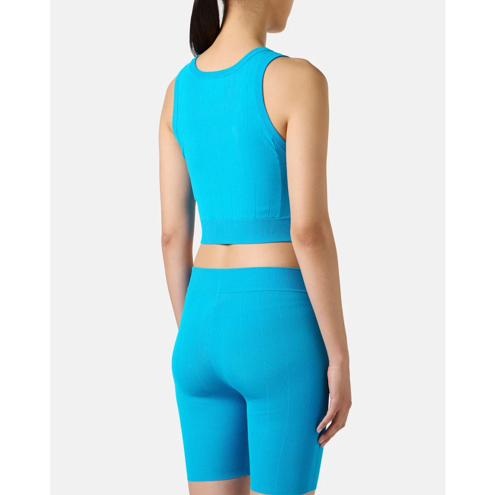 Iceberg Turquoise actieve top in geribbeld breisel met logo Blue Dames