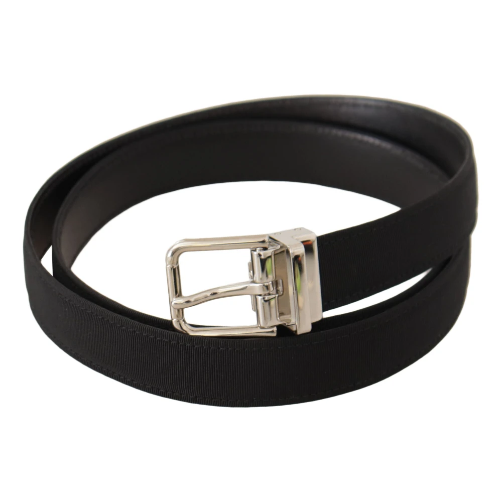 Dolce & Gabbana Elegante zwart canvas en leren riem Black Heren