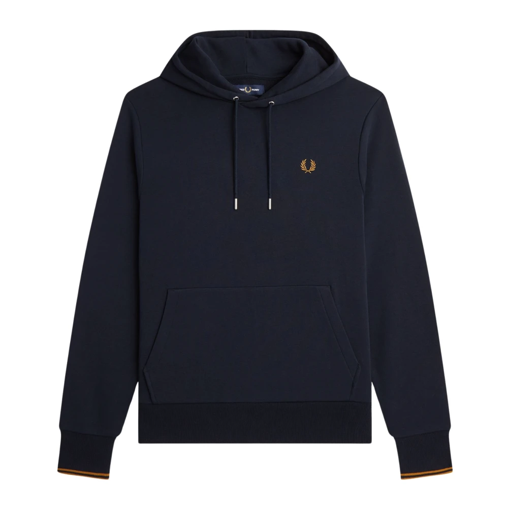 Fred Perry Hoodie met krullende zoom en dubbele streep Blue Heren