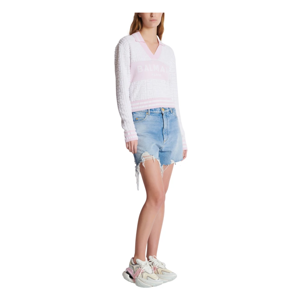 Balmain Monogram gebreide polo Pink Dames