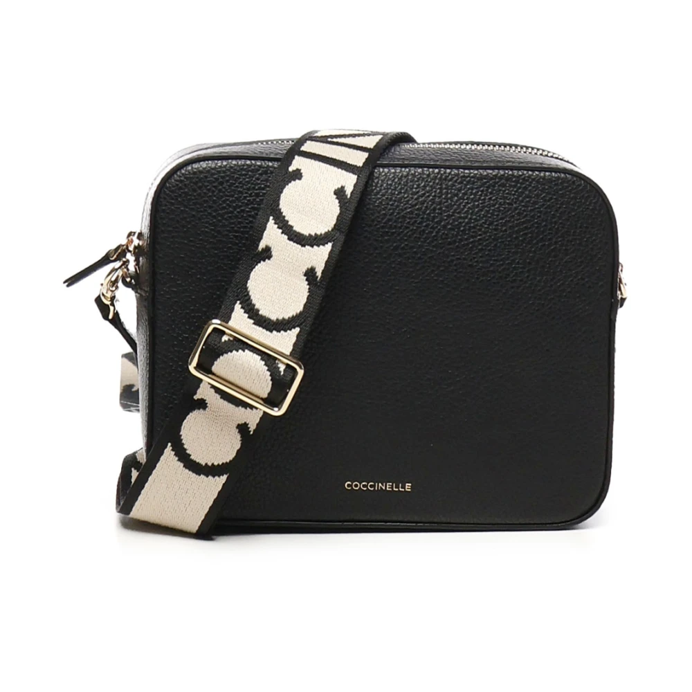 Coccinelle Zwarte leren schoudertas met rits Black Dames