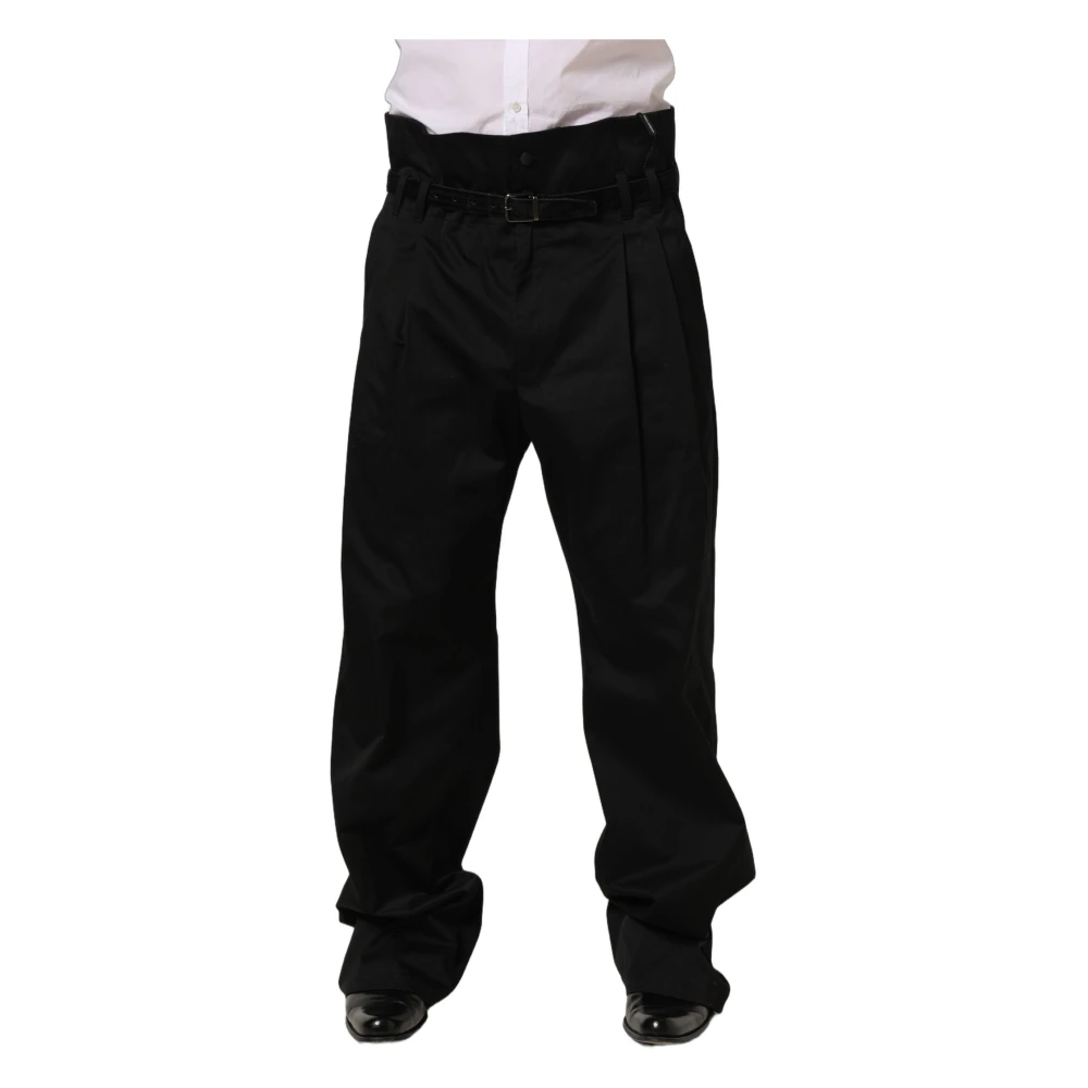 Dolce & Gabbana Men's Black Straight Leg Dress Trousers - Wide Trousers - 2XL - Trousers