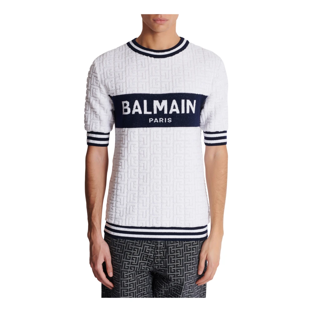 Balmain Kortemouw PB Labyrinth gebreid T-shirt White Heren