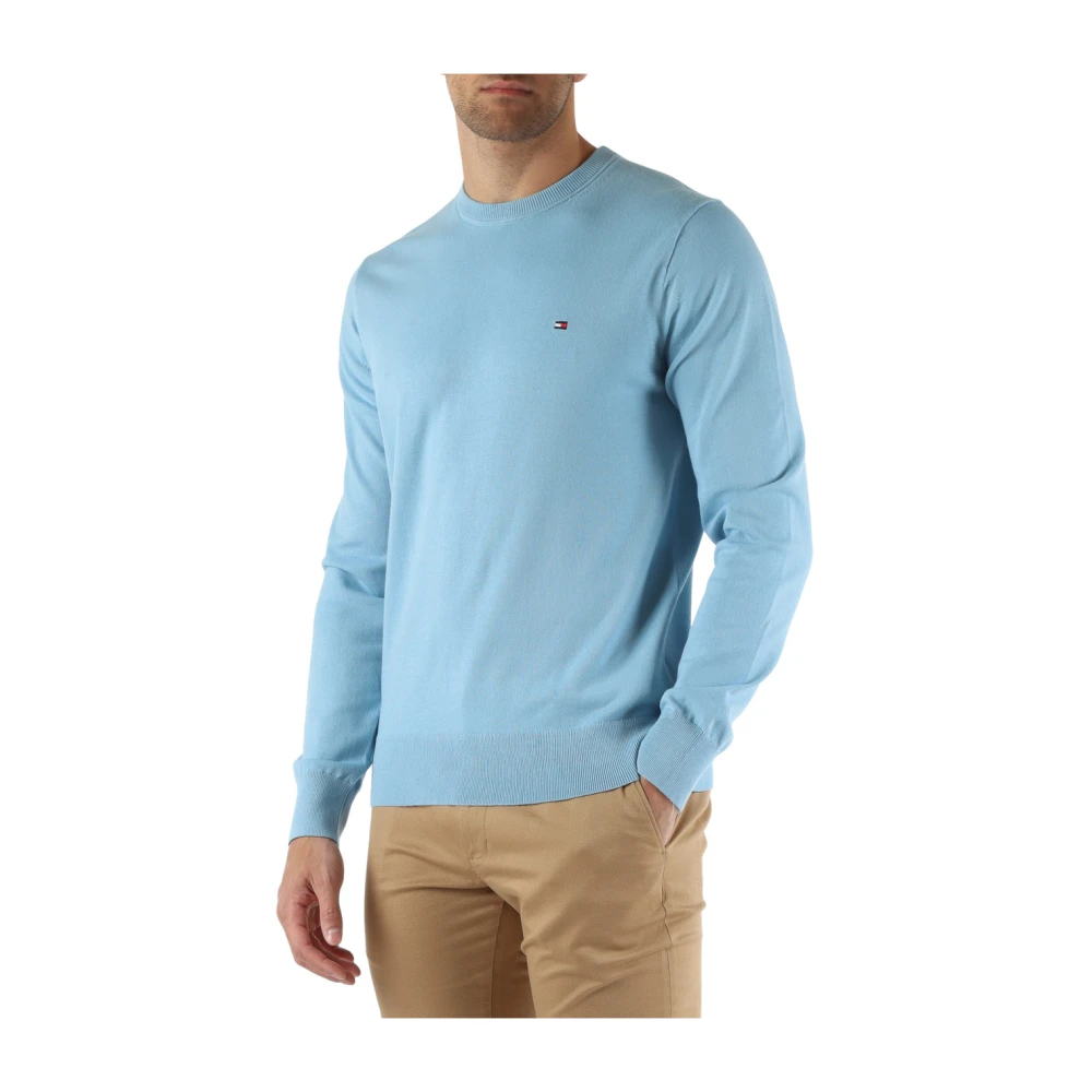 Tommy Hilfiger Katoenen Crewneck Geborduurd Logo Sweater Blue Heren