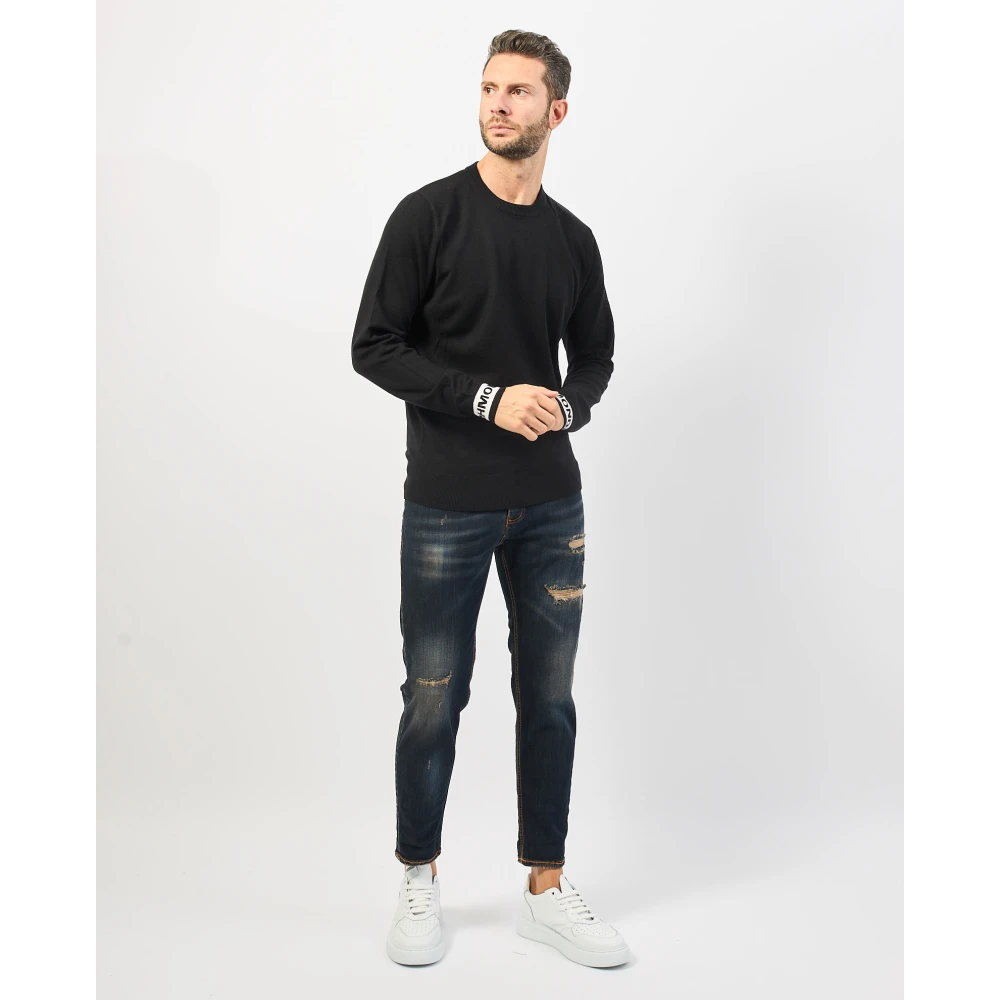 Richmond Zwarte trui met contrasterende geribbelde manchetten Black Heren